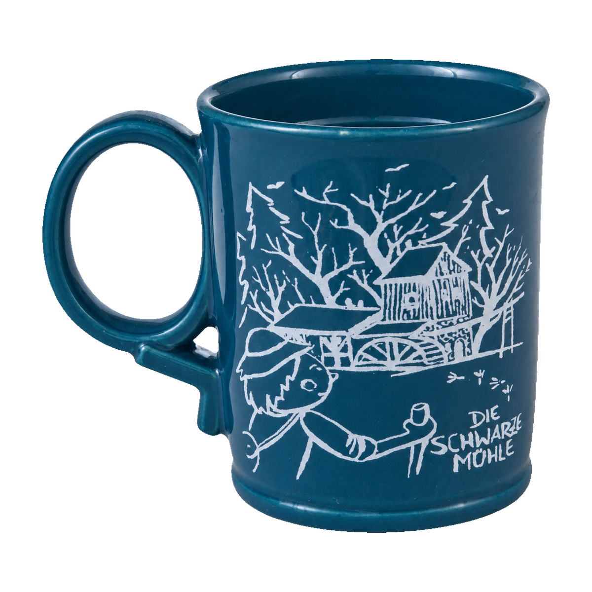 Preußischblaue Krabat-Tasse – Die Mühle